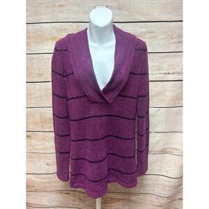 Exofficio Sweater Womens Small Purple Long Sleeve V-neck Pullover Striped